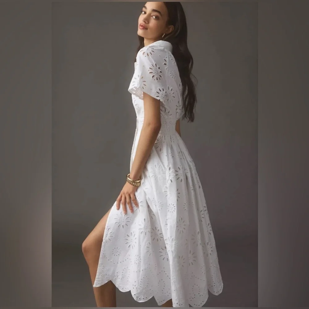 Anthropologie Eyelet Shirt Midi Dress, SMALL NWOT - Picture 5 of 10